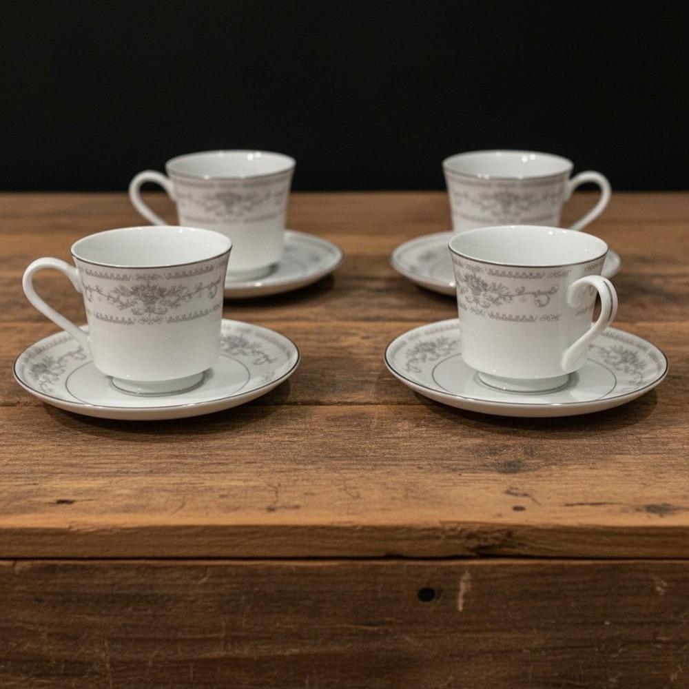 Diane Fine Porcelain China Tea Cups & Saucers, Eight Piece Set Floral Dinnerware